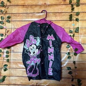 Disney Minnie Mouse Pink & Black Vinyl Raincoat w/Hood Youth Girls Size Small